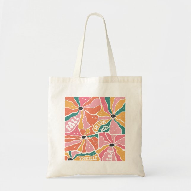 Tote Bag Les fleurs de saumons boho tombent en amour avec t (Devant)