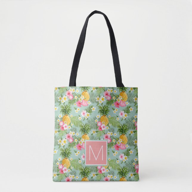 Tote Bag Les fleurs et les ananas tropicaux | ajoutent (Devant)