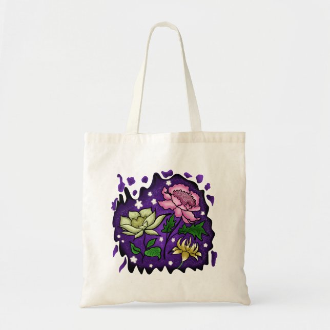Tote Bag Les Fleurs Sous Le Ciel Nocturne (Devant)
