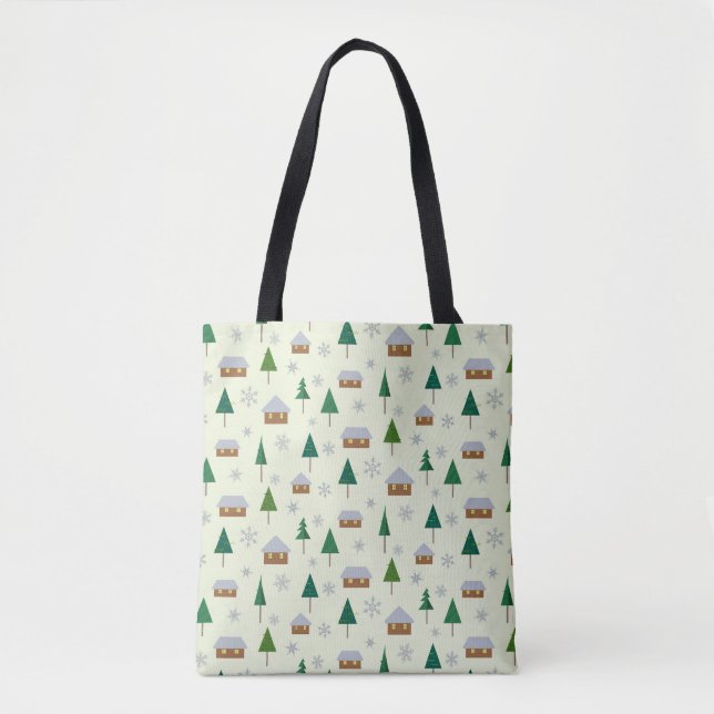 Tote Bag Les flocons de neige et les sapins (Devant)