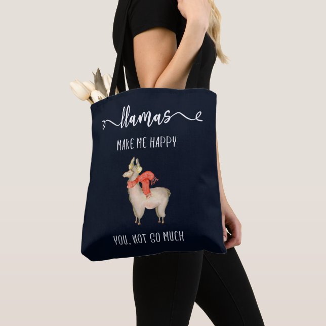 Tote Bag Les lamas vous rendent m'heureux pas tellement (De près)