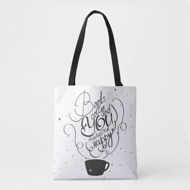 Tote Bag Les livres café et vous me rend heureux (Devant)