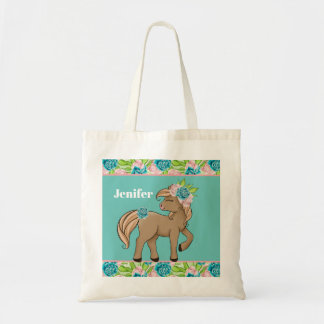 Tote Bag Les mignons enfants cheval amoureux ajouter le nom