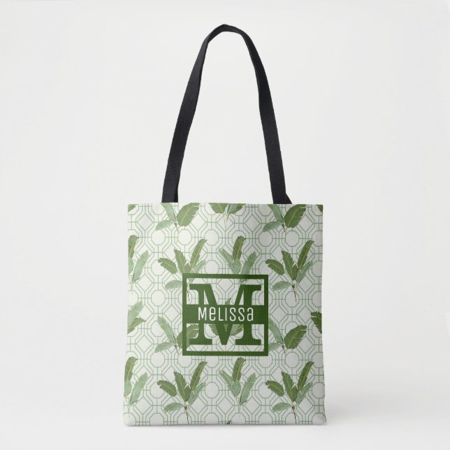 Tote Bag Les palmettes tropicales | ajoutent votre nom (Devant)