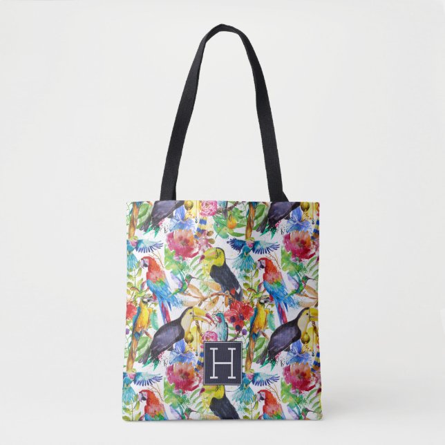 Tote Bag Les perroquets colorés d'aquarelle | ajoutent (Devant)