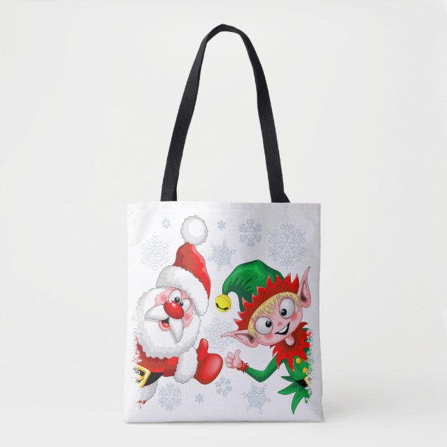 Tote Bag Les personnages de Noël de père Noël et Elf (Devant)