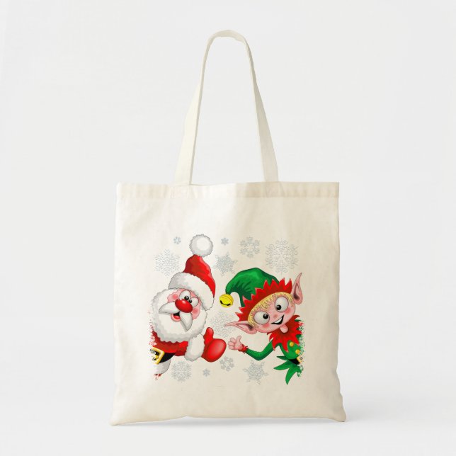 Tote Bag Les personnages de Noël de père Noël et Elf (Devant)