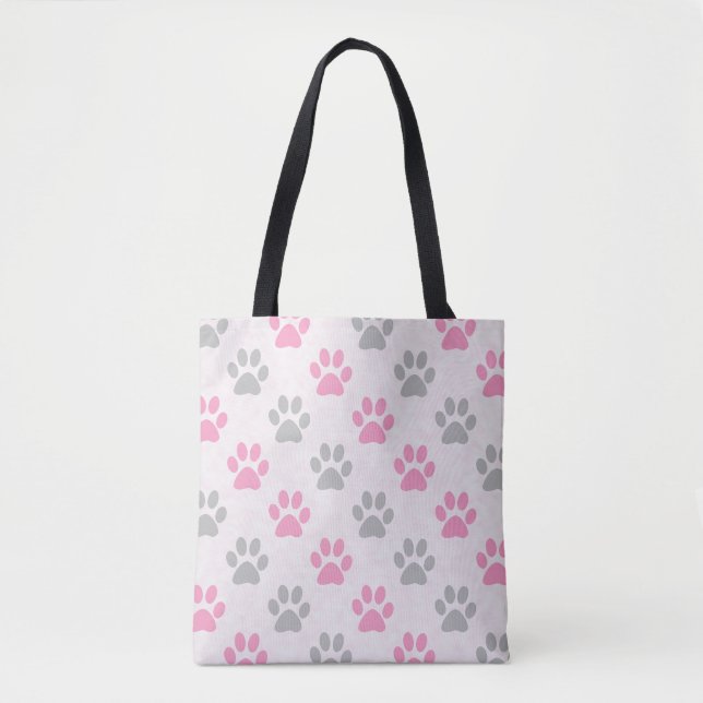 Tote Bag Les Pink and Grey Puppy paws (Devant)