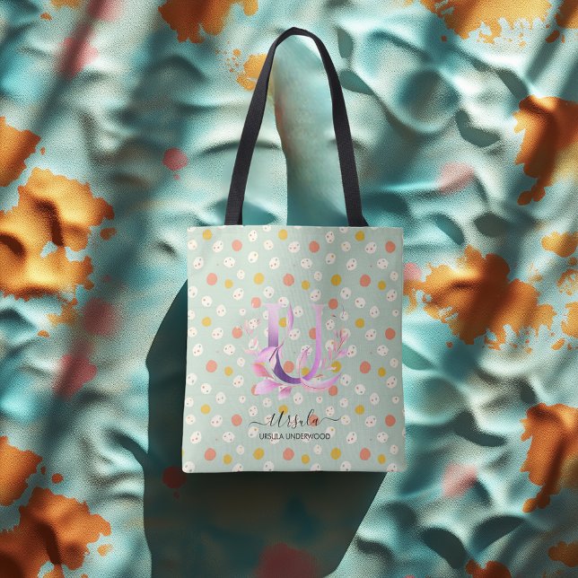 Tote Bag Les Points Délicieux d'Ursula - Monogramme Floral  (Créateur téléchargé)
