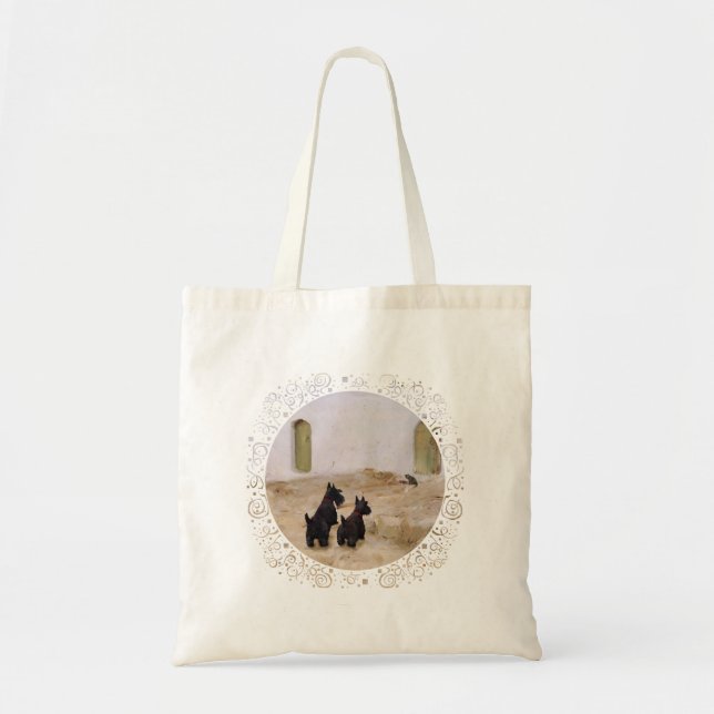 Tote Bag Les Pueblo Scotties trouvent un chat (Devant)