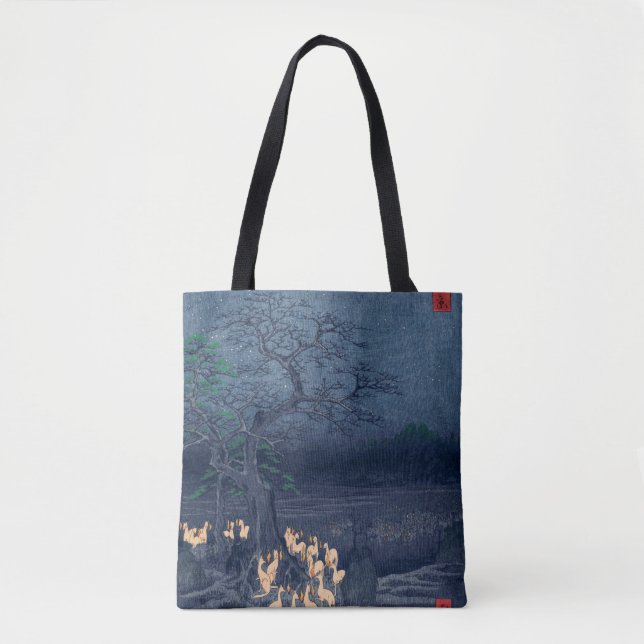 Tote Bag Les renards au sanctuaire de nuit Ukiyo-e Art japo (Devant)