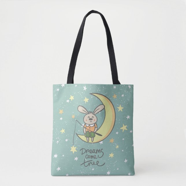 Tote Bag Les rêves deviennent réalité | Lapin sur la Lune (Devant)
