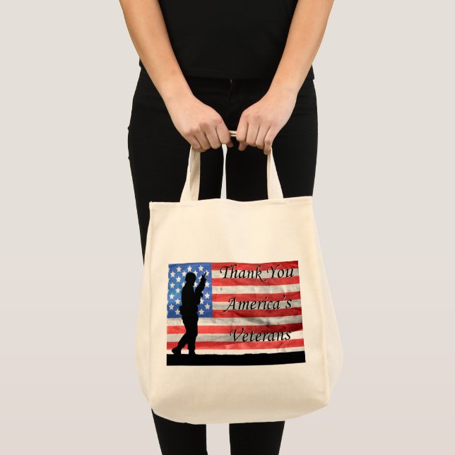 Tote Bag Les vétérans de l'Amérique Merci avec drapeau et s (Devant (produit))