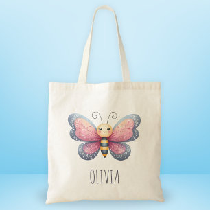 Tote Bag L'esthétique mignonne des filles Papillon rose et
