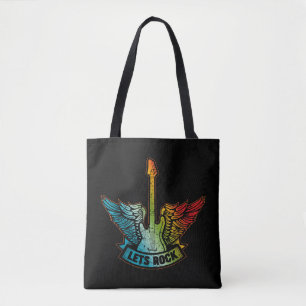 Tote Bag Let's Rock Legend Rock and Roll Music Guitar