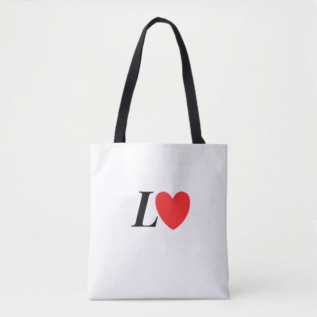Tote Bag Letter L Heart - Valentine Initial Love Design (Devant)