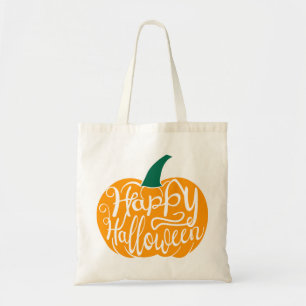 Tote Bag lettrage Joyeux Halloween sur citrouille sculptée