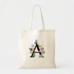 Tote Bag Lettre A Monogramme Papillon Floral Initial