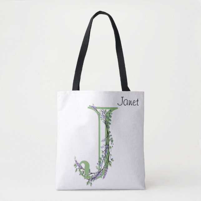 Tote Bag Lettre alphabétique élégante J Lavender Eucalyptus (Devant)