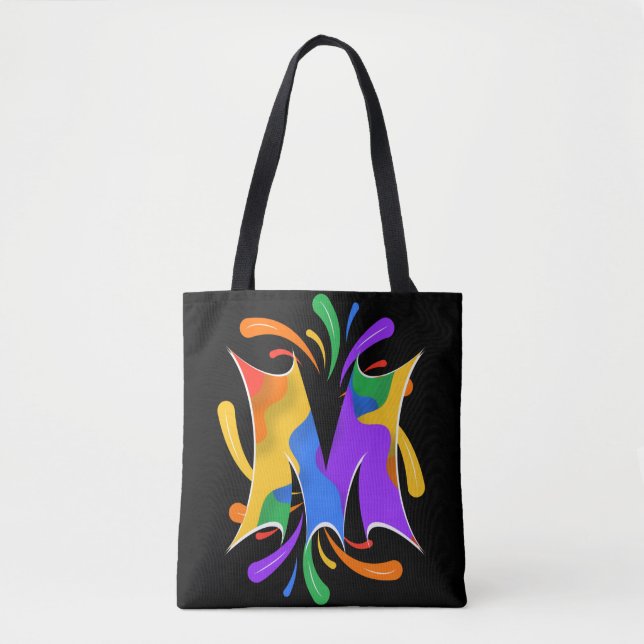 Tote Bag Lettre arc-en-ciel M Monogramme Abstrait (Devant)