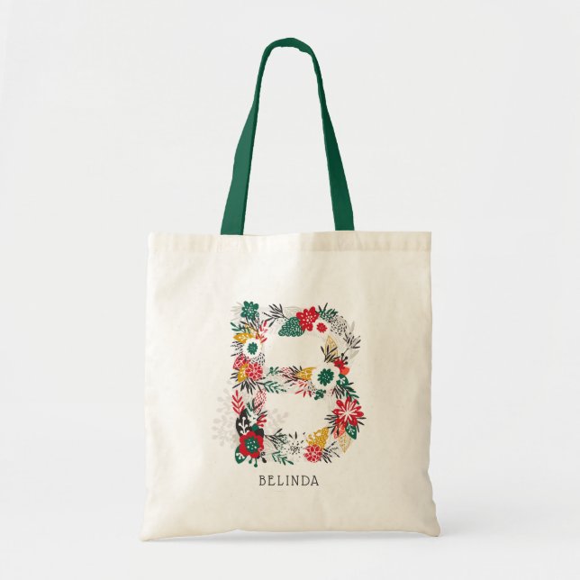 Tote Bag Lettre B | LETTRE FLEURIE Whimsical Monogramme I (Devant)