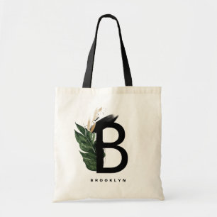 Tote Bag  Lettre B Monogram Gold Foil Tropical Personnalisé