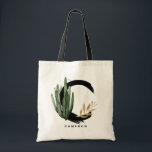 Tote Bag Lettre boho C Monogramme Aquarelle Tropical Cactus<br><div class="desc">Sac fourre-tout monogramme de lettre C personnalisable avec cactus aquarelle,  feuilles faux feuille d'or et accents de brosse d'aquarelle noire. Personnalisez ce sac fourre-tout de monogramme tropical en ajoutant votre nom ou d'autres détails. Ce sac fourre-tout monogrammé de lettre C boho sera parfait comme cadeau. D'autres lettres sont disponibles.</div>