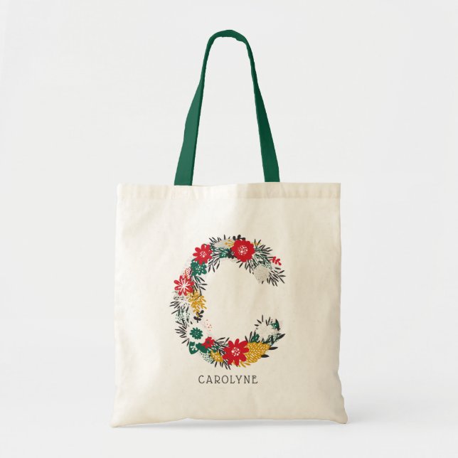 Tote Bag Lettre C | LETTRE FLEURIE Whimsical Monogramme I (Devant)