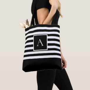 Tote Bag LETTRE Carré CHIC BLACK BLANC STRIPE