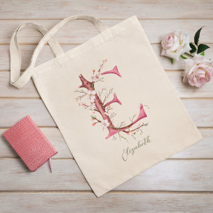 Tote Bag Lettre Cherry Blossom 'E' Monogramme Nom personnal