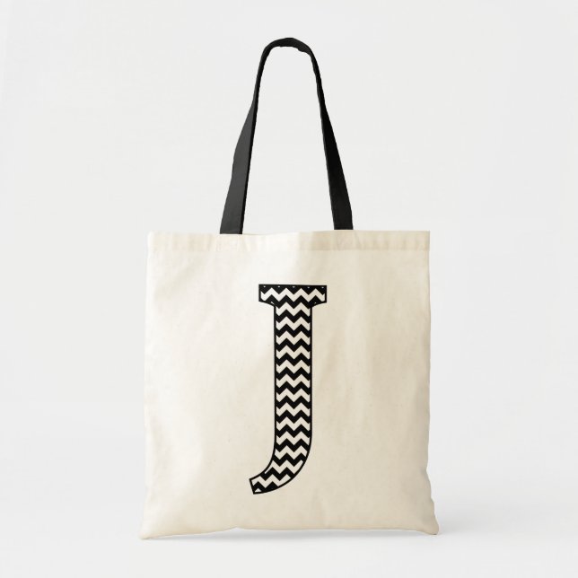 Tote Bag LETTRE COVRIN NOIR ET BLANC J MONogramme (Devant)