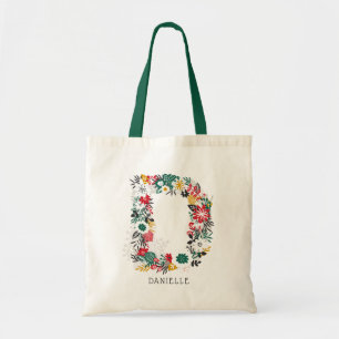 Tote Bag Lettre D LETTRE FLEURIE Whimsical Monogramme I
