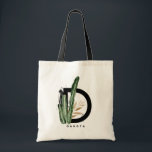 Tote Bag Lettre D Monogramme | Cactus tropicaux Personnalis<br><div class="desc">Sac fourre-tout monogramme de lettre D personnalisable avec cactus aquarelle,  feuilles faux feuille d'or et accents de brosse d'aquarelle noire. Personnalisez ce sac fourre-tout de monogramme tropical en ajoutant votre nom ou d'autres détails. Ce sac monogrammed de lettre D boho sera parfait comme cadeau. D'autres lettres sont disponibles.</div>