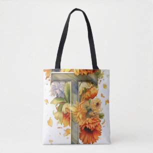 Tote Bag Lettre d'aquarelle de tournesol personnalisée T