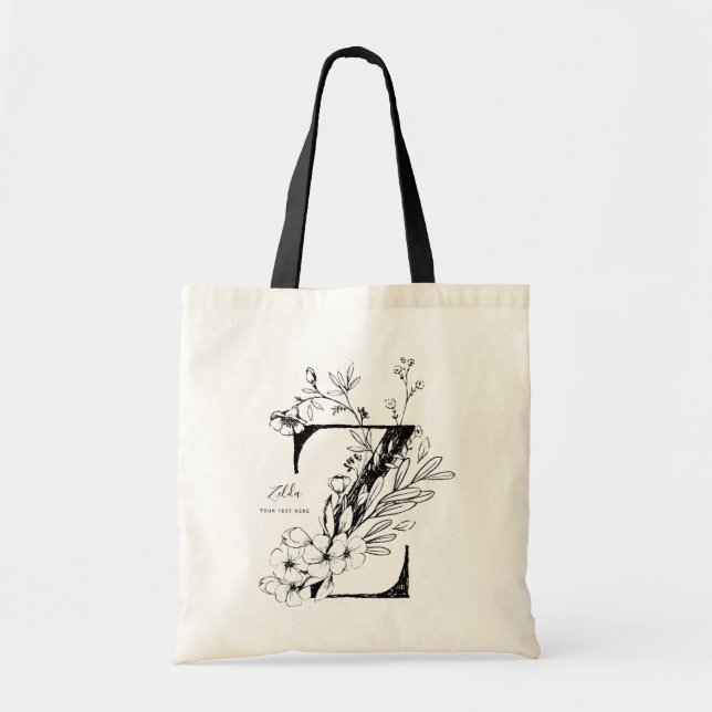 Tote Bag Lettre de ferme biologique Z floral monogrammé (Devant)