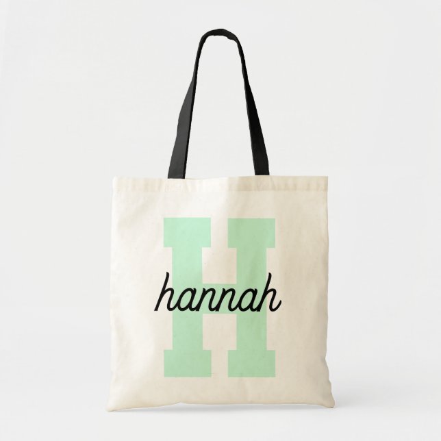 Tote Bag Lettre de Varsity Monogramme Moderne Cursive Nom d (Devant)