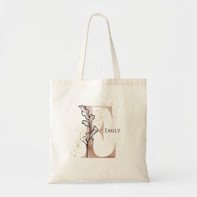Tote Bag Lettre E Moderne Initiale Monogramme Personnalisée (Devant)