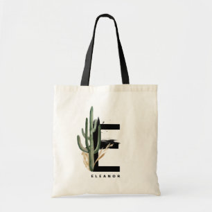 Tote Bag Lettre E Monogramme   Cactus tropicaux Personnalis