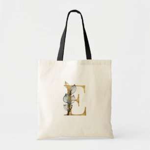 Tote Bag *~* Lettre E Monogramme Or Feuille noir initial