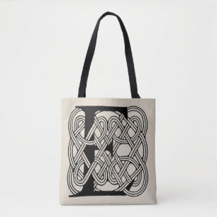 Tote Bag Lettre E Noeud Celtique Monogramme Vintage