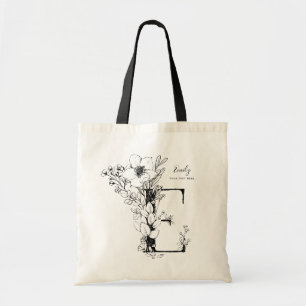 Tote Bag Lettre E Organic Farmhouse Rustic Monogramme