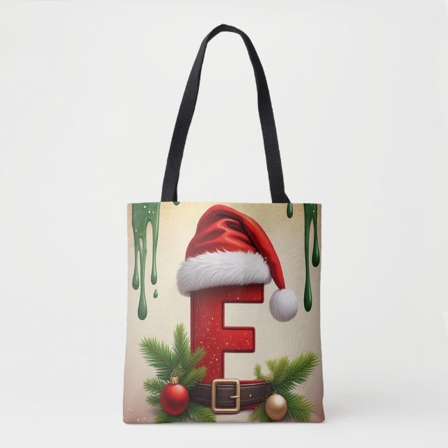 Tote Bag Lettre F monogramme de Santa avec accent de Noël � (Devant)