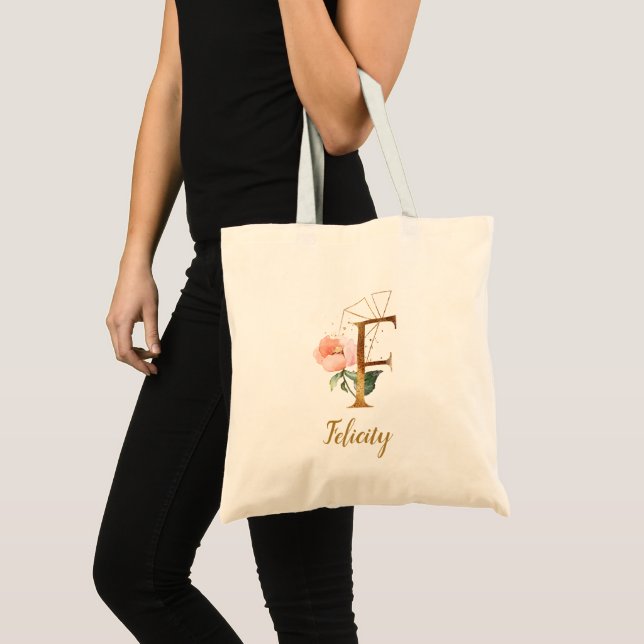 Tote Bag LETTRE F STYLISÉE Géométrique Florale D'OR (Devant (produit))