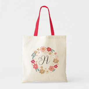 Tote Bag LETTRE FEMME A   LETTRE FLEURIE Whimsical Monogram