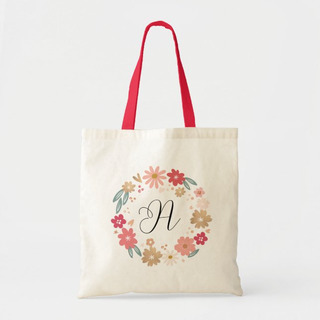 Tote Bag LETTRE FEMME A | LETTRE FLEURIE Whimsical Monogram (Devant)