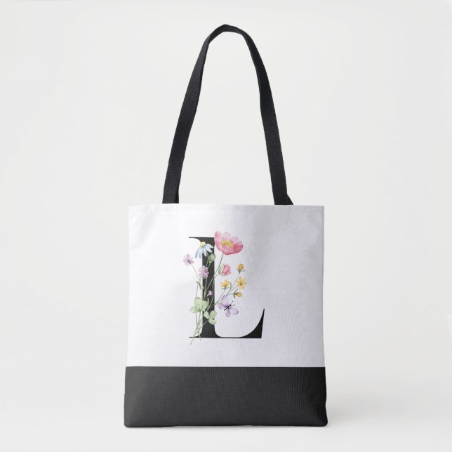 Tote Bag Lettre Fleur sauvage personnalisée Monogramme L (Devant)