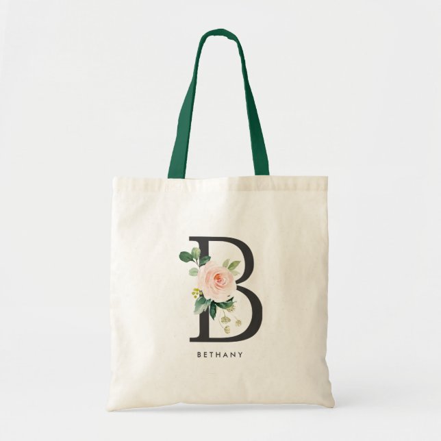 Tote Bag Lettre florale B Monogramme noir Demoiselle d'honn (Devant)