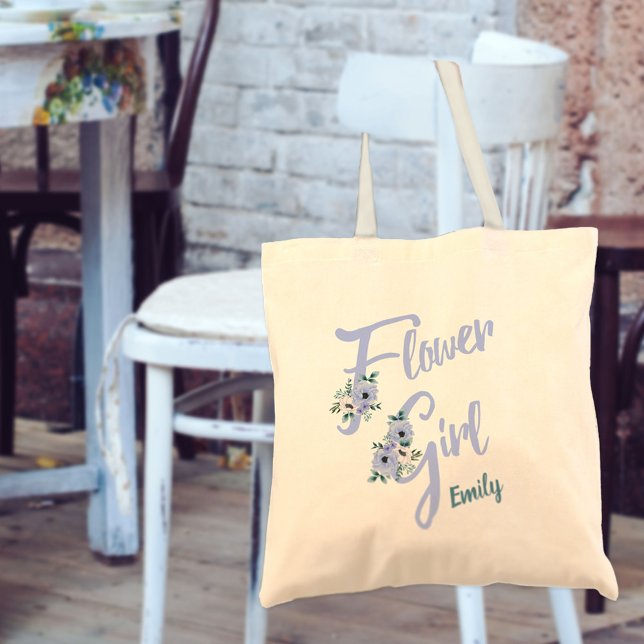 Tote Bag LETTRE Florale Bleue Dusty Fleur personnalisée (Créateur téléchargé)