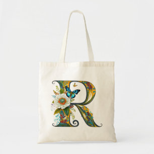 Tote Bag Lettre florale bohème élégante R