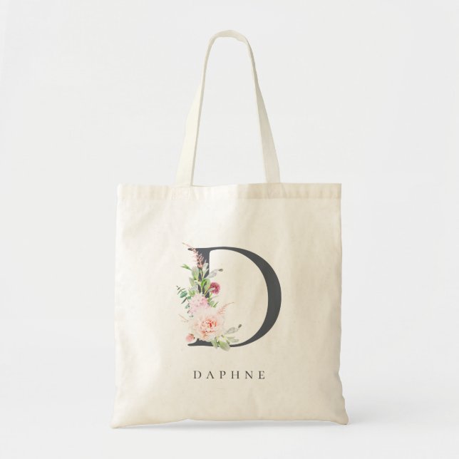 Tote Bag LETTRE FLORALE BOUILLONNE Sauvage D MONogramme (Devant)